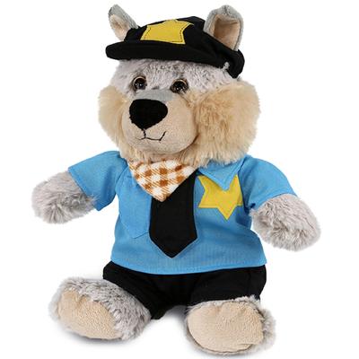 DolliBu Sitting Wolf Police Officer Plush Toy with Cop Uniform and Cap - 9 inches