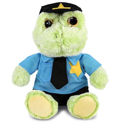 DolliBu Sitting Frog Police Officer Plush Toy with Cop Uniform and Cap - 9 inches