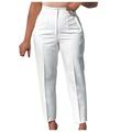RYRJJ Womens High Waisted Dress Pants with Pockets Stretchy Business Casual Work Pants Straight Leg Trousers for Office(White XXL)