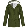 iOPQO Coats For Women Rain Jacket Women Women Solid Plush Thickening Jacket Outdoor Plus Size Hooded Raincoat Windproof Womens Hoodies Pullover Winter Jackets For Women Army Green L