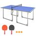 Sport 6ft Mid-Size Table Tennis Table Foldable & Portable 6ft Ping Pong Table Set for Indoor & Outdoor Games with Net 2 Table Tennis Paddles and 3 Balls Blue