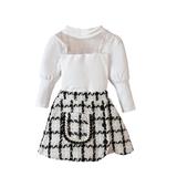 Qtinghua Toddler Baby Girls Fall Outfits Mesh Long Sleeve Shirt Tops and Elastic Plaids A-Line Skirt Clothes White 18-24 Months
