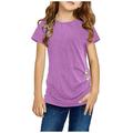 mveomtd Knot Tunic Button Short Girls Sleeve TShirt Casual Tops Front Blouse Tee Kids Girls Tops Toddler Ruffle Outfits Thick Strapped Top