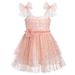 IBTOM CASTLE Baby Girls Tutu Dress Summer Sleeveless Backless Princess Birthday Party Dresses Sequin Ruffle Tulle Bowknot Sundress 3-4 Years Peach Pink Stars