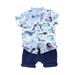 Wiueurtly Baby Boy 4 Piece Summer Thin Cartoon Dinosaur Series Shorts Short Sleeve Two Piece Set