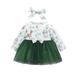 Fimkaul Girls Dresses Long Sleeve Deer Prints Tulle Princess Headbands Set Dress Baby Clothes Green