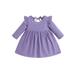 Suanret Toddler Kids Girls Casual Dress Solid Color Long Sleeve Mini Dress Little Girl Party Dress Purple 6-12 Months