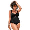 Plus Size Women's Underwire Shirred Ring Bandeau Tankini Top by Swimsuits For All in Black (Size 20)