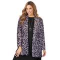 Plus Size Women's Stretch Knit Open Front Knit Topper by The London Collection in Grey Painterly Cheetah (Size 3X)