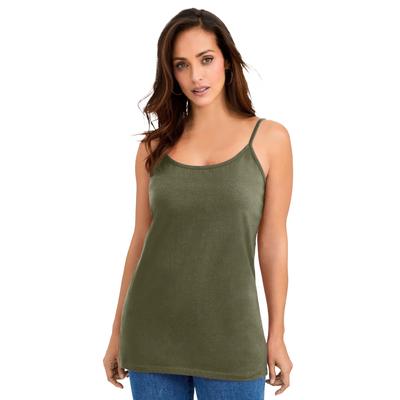 Plus Size Women's Stretch Cotton Cami by Jessica London in Dark Olive Green (Size 34/36) Straps