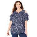 Plus Size Women's Open-Shoulder Georgette Top by Catherines in Navy Spring Floral (Size 1X)