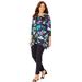 Plus Size Women's AnyWear Fluid Tunic by Catherines in Black Leaf Floral (Size 4X)