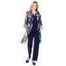 Plus Size Women's Three-Piece Chiffon Jacket/Tank/Pant Set by Woman Within in Navy Floral (Size 36 W)