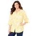 Plus Size Women's Georgette Buttonfront Tie Sleeve Cafe Blouse by Catherines in Yellow Mono Floral (Size 1X)