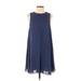 BCBGeneration Casual Dress - Mini High Neck Sleeveless: Blue Print Dresses - Women's Size Small