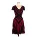 Alya Casual Dress - A-Line V-Neck Short sleeves: Burgundy Print Dresses - Women's Size Medium