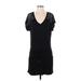 Calvin Klein Casual Dress - Mini V-Neck Short sleeves: Black Print Dresses - Women's Size Small