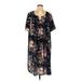 Shein Casual Dress - Shift Scoop Neck Short sleeves: Blue Floral Dresses - Women's Size 3X