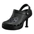 Pride of Woman Holes in Women's High-Heeled Slippers Clogs, Adult Heel Classic Clog Footwear, Black, 9.5