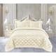 BQC 3 Piece Camden Quilted Bedspread Bedding Set 100% Microfiber Satin Jacquard Includes Comforter & 2 Pillow Shams Easy Care (Beige, Double)