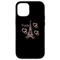 Hülle für iPhone 14 Pro Eiffelturm, Paris und Herzen, Rose Pink, Schwarz Handyhülle