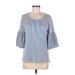 Calvin Klein 3/4 Sleeve Top Blue Checkered/Gingham Scoop Neck Tops - Women's Size Medium