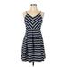 She + Sky Casual Dress - Mini V-Neck Sleeveless: Blue Stripes Dresses - Women's Size Large