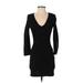 Zara Basic Casual Dress - Bodycon V-Neck 3/4 sleeves: Black Solid Dresses - Women's Size Small