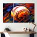 Design Art Baseball Abstract Glory II - Sports Canvas Prints Set Metal in Blue/Red | 32 H x 48 W x 1 D in | Wayfair PT65791-3PXL