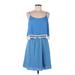 Peach Love Casual Dress - Popover: Blue Polka Dots Dresses - Women's Size Medium