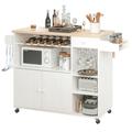 Millwood Pines Rolling Kitchen Island Cart w/ Drop-leaf & Wine Rack, vintage Brwon Wood in White | 34.8 H x 43 W x 26.8 D in | Wayfair