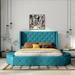 House of Hampton® Wingback Bed Upholstered/Velvet, Wood in Blue | 40.5 H x 88.2 W x 85 D in | Wayfair 94BB9DCC7B2244A3AC85D7F2BBB48E99