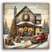 The Holiday Aisle® Vintage Holiday Homestead w/ Red Truck Print Canvas in Brown/Green/Red | 30" H x 30" W x 1.5" D | Wayfair