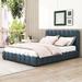 Latitude Run® Lothridge Queen Platform Bed w/ LED Headboard & USB Wood & /Upholstered/Linen in Blue | 37.4 H x 64.4 W x 85.4 D in | Wayfair