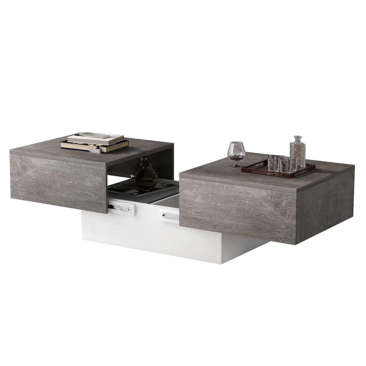 Merax Couchtisch mit Barfunktion, Wohnzimmertisch mit ausziehbarem Tischplatte, Grau Image