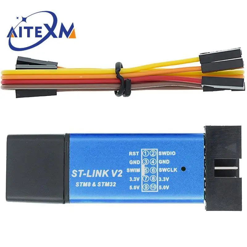 1set st link stlink st-link v2 mini stm8 stm32 simulator download programmierer programmierung mit abdeckung dupont kabel st link v2 Image