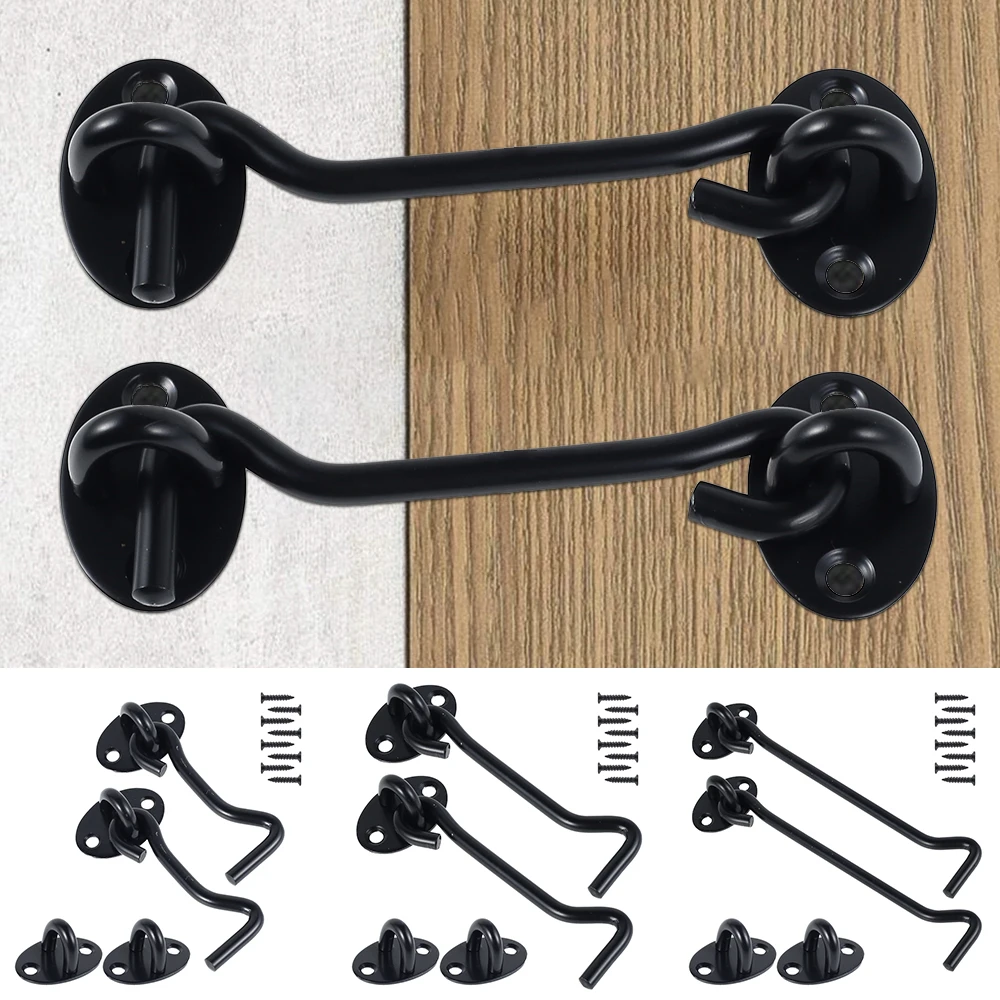 2 Stück 7,6 cm Kabinenhaken, schwarzer Haken, Ösenriegel, Edelstahl, Fensterschloss, Türhaken, Riegel, Schrankriegel für Tür, Tor Image