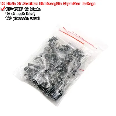 1 Satz mit 120 Stück 12 Werte 0,22 UF-470 UF Aluminium-Elektrolytkondensator-Sortiment-Set Image