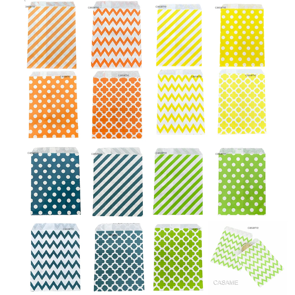 50 stücke 5x7 Zoll Papiertüte vier blättriges Kleeblatt Tupfen gewellte Kraft papiertüte gemischte Kekse Süßigkeiten Geschenk verpackungs tasche für Weihnachten Image