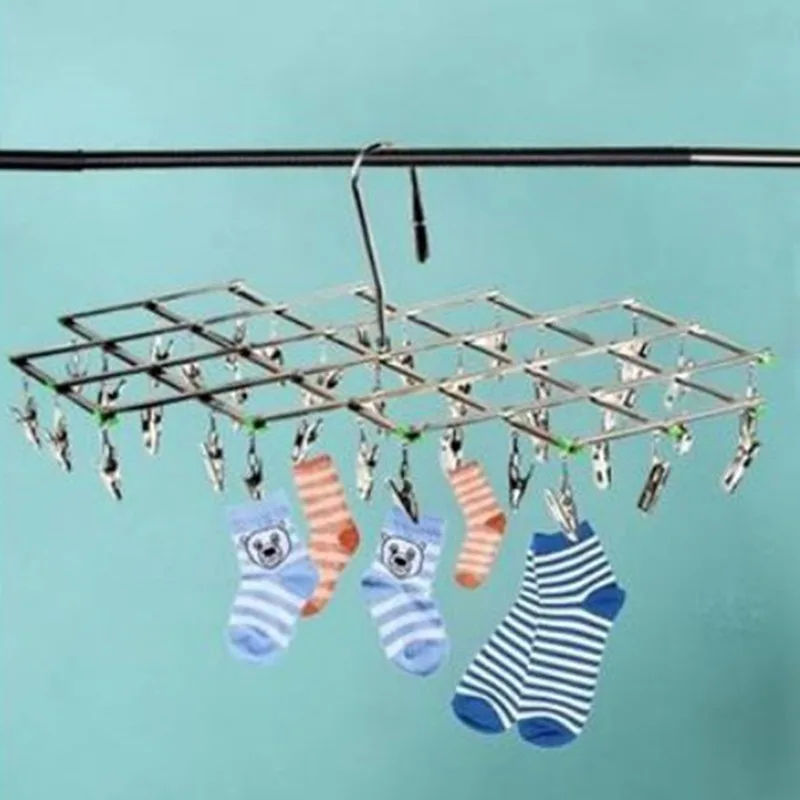Faltbarer Wäscheständer aus Edelstahl für Unterwäsche, Socken, Wäscheständer, winddicht, flacher Kopf, rostbeständig, starker Griffclip Image