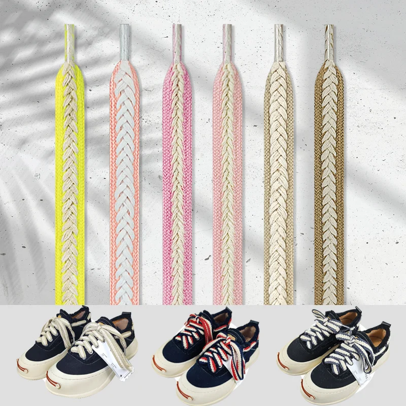 Luxuriöse flache geflochtene Seil-Schnürsenkel für Sneaker, Twist, Baumwollgeflecht, klassische Schnürsenkel, Marshmallow-strukturierte Schnürsenkel für Damen und Herren Image