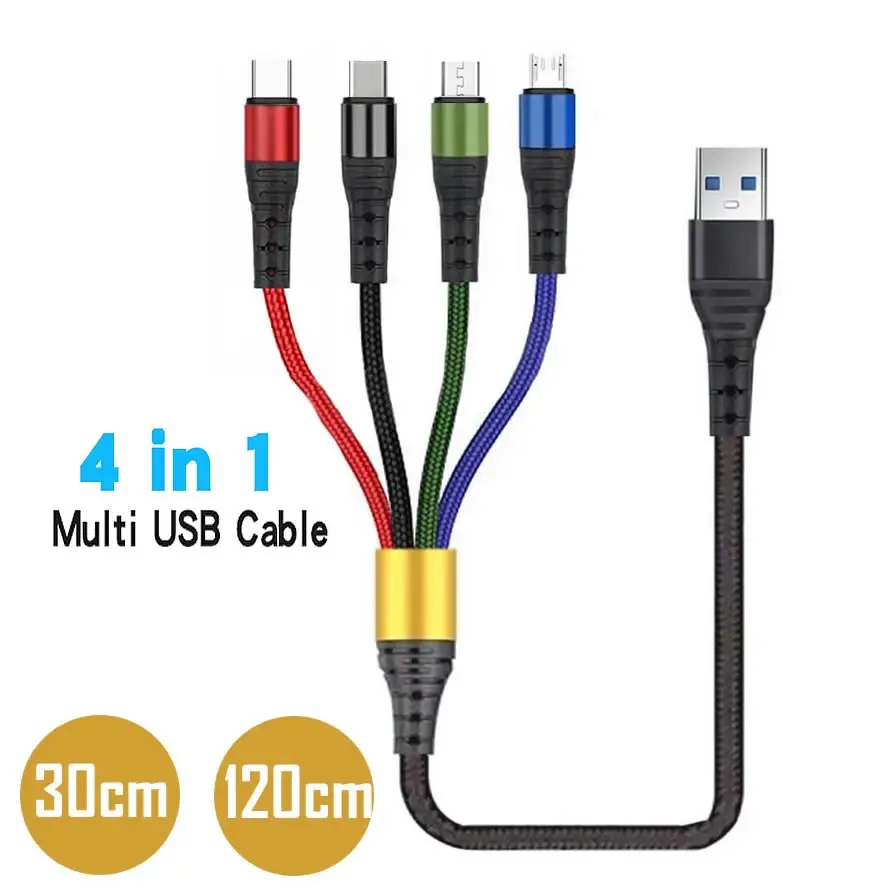 Cavo USB tipo C 4 in 1 per iPhone 14 Pro Max Cavo di ricarica USB 3 in 1 Micro cavo 2 in 1 per Samsung Xiaomi Huawei e altro