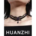 Huanzhi dunklen Punk-Stil schwarz Raute lila Zirkonia Perlen Unisex Halskette personal isierte coole