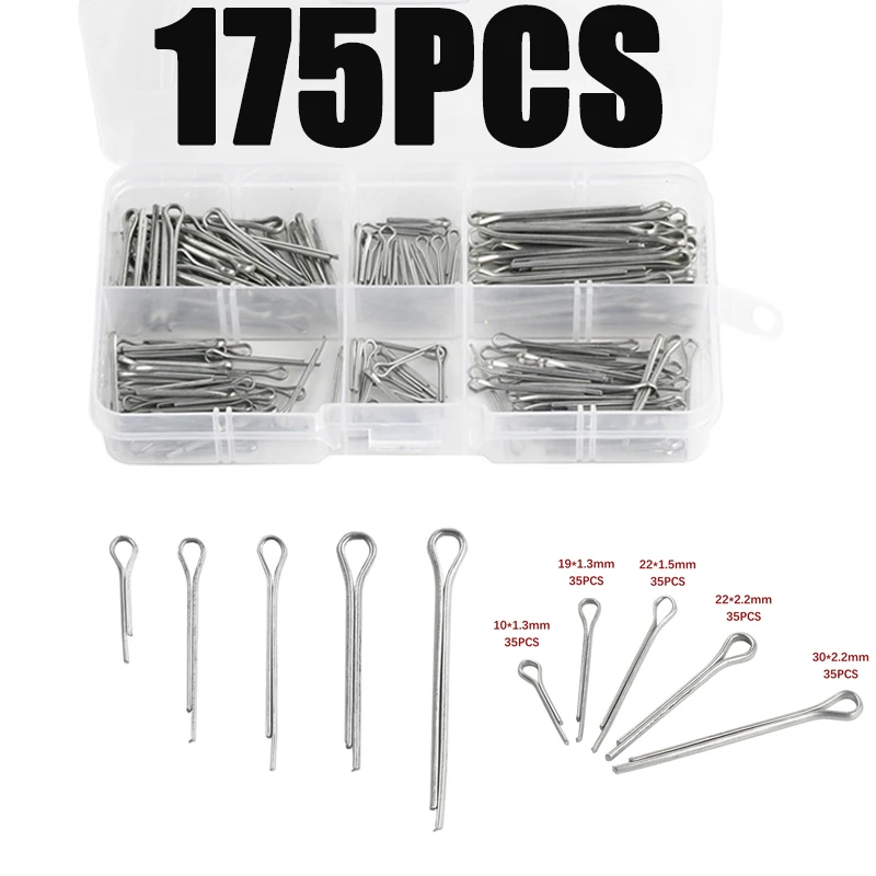 175 Stück Splinte, Splinte, Splinte, verschiedene Größen, verzinkter Stahl, Hartschalenkoffer, geteilte Splinte, hohe Qualität Image