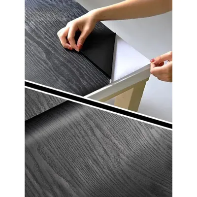 Schwarze Holzmaserung-Tapete zum Abziehen und Aufkleben, Kontaktpapier, abnehmbare, selbstklebende Vinyl-Tapete, dekorativ für Arbeitsplatten Image