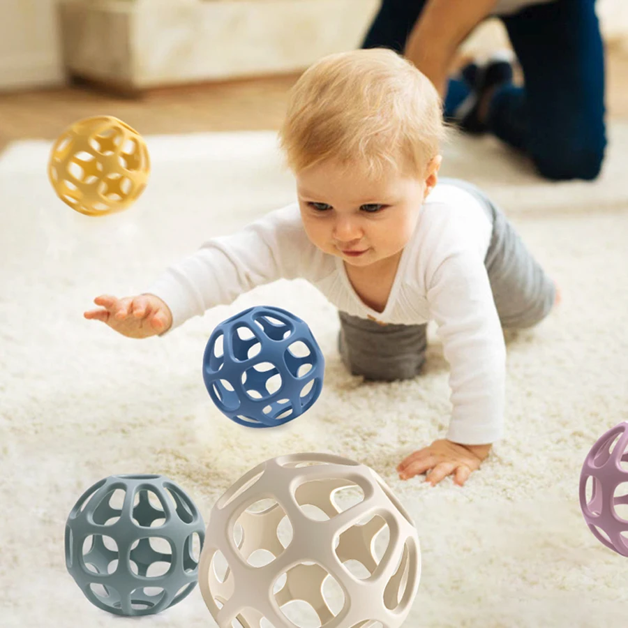 Bpa kostenlos Beißring Baby Spielzeug Silikon Montessori Ball Beißring Spielzeug hand gepackt sensorische Neugeborene Spielzeug Zahnen Kauen Spielzeug Baby Zeug Image