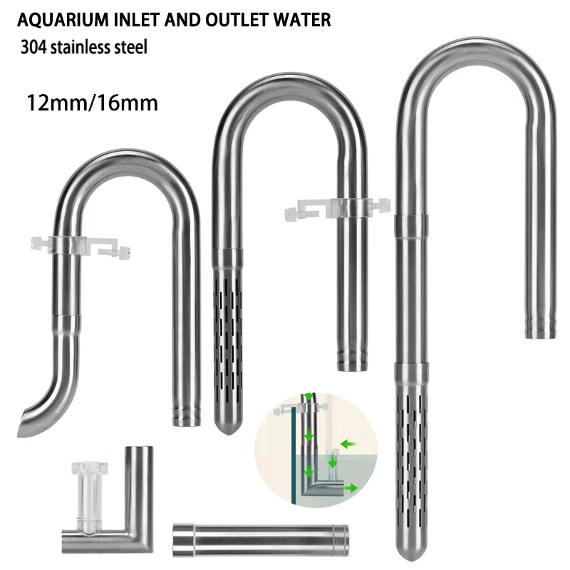 ZRDR Einlass- und Auslassfilter für Aquarien, Edelstahlrohr, ausziehbare Komponente, Anti-Fisch- und Garnelen-Aquariumfilter, 12 mm/16 mm Image