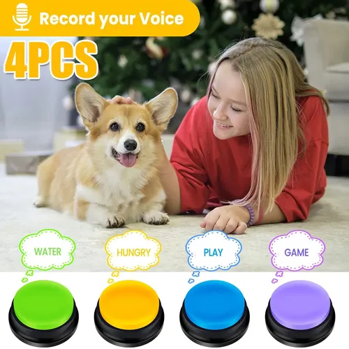 4 Stück Haustier Knopf Box beschreibbare sprechende Taste Katze Voice Recorder sprechendes Spielzeug