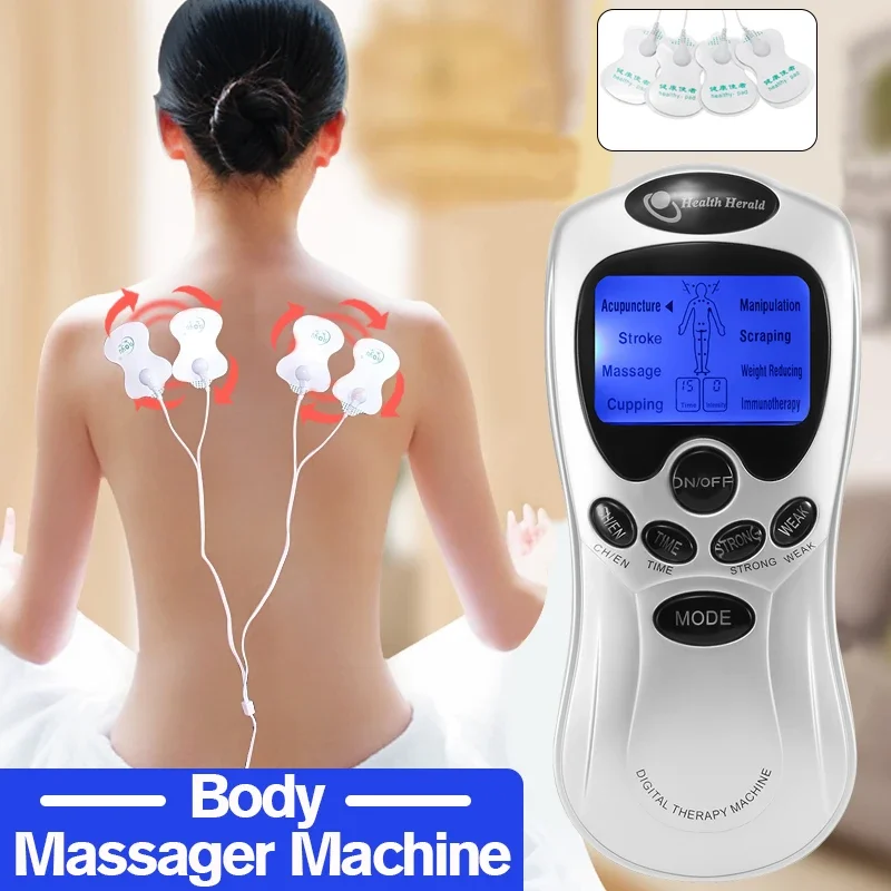 4-Wege-Elektrodenpads, elektrische Zehn-Massagegerät, Akupunktur, digitale Therapie, Pulsstimulator, Körperabnehmen, Nackenmassagegerät-Set Image