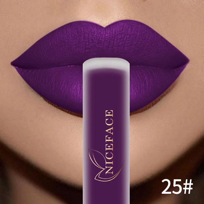 NICEFACE Rossetto liquido opaco Impermeabile Lucidalabbra a lunga durata Tinta Sexy Rosso Nudo Viola Rossetti metallici Cosmetici per il trucco